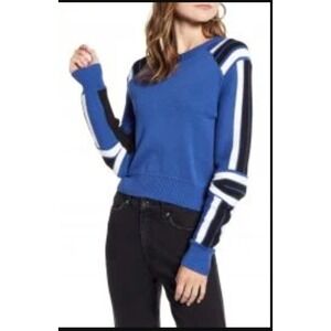 REBECCA MINKOFF Blue Knit‎ Sweater Size M Colorblock Stripe Long Sleeve